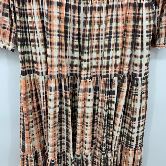 Joie Tobey Dress Multi Plaid Pink Midi Maxi V Neck Cotton 3/4 Sleeve - Picture 15 of 16